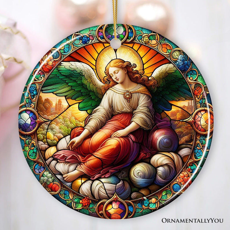 Beautiful Angel Medieval Stained Glass Themed Painting Christmas Ornament, Renaissance Italy Gift and Tree Decor