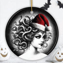 Bewitching Medusa with Santa Hat Ornament, Alluring Christmas Decoration for Halloween Tree Keepsake