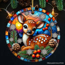 Charming Fawn in Snowy Sunset Ornament, Delightful Woodland Scene for Christmas Decor