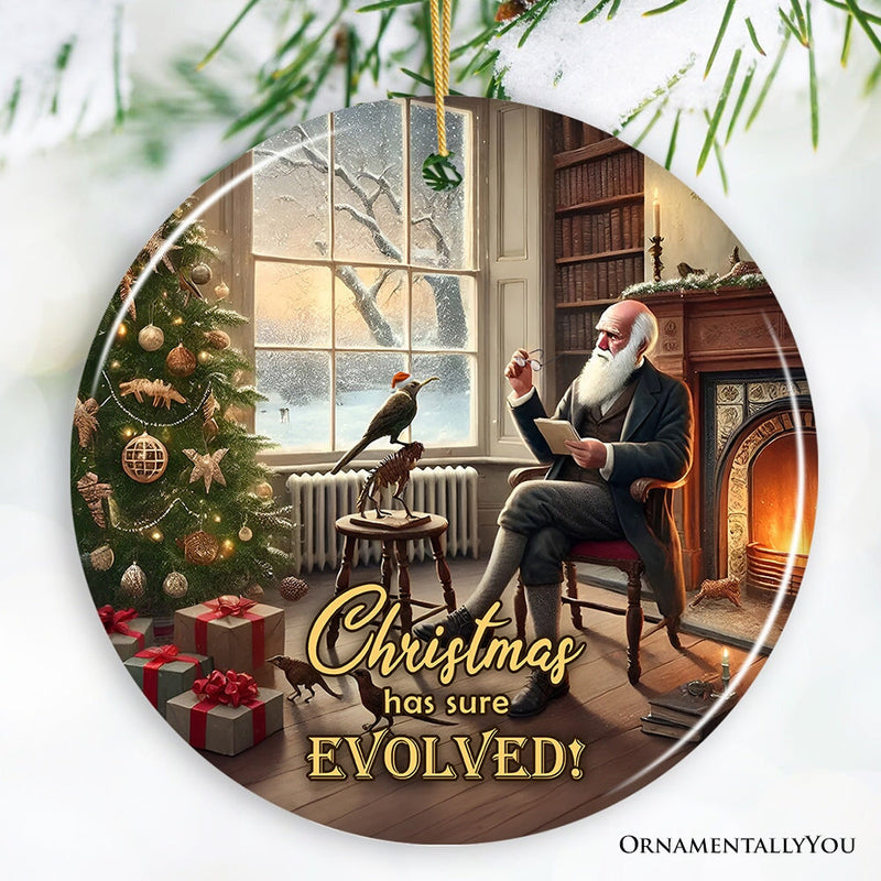 Christmas has Sure Evolved Witty Charles Darwin Ornament, Science and Biology Student and Teacher Gift