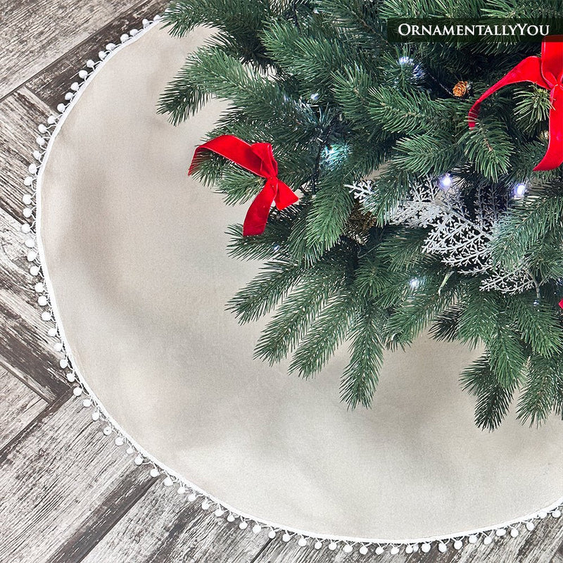 Cream Colored Pom Pom Christmas Tree Skirt