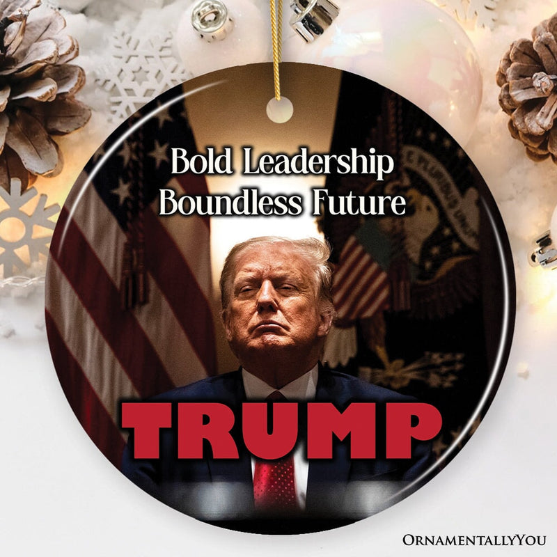 Donald Trump Embracing Bold Leadership and a Boundless Future Ceramic Ornament