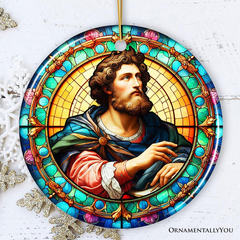 Enlightened Man Renaissance Italy Painting Ornament, Artistic Stained Glass Themed Medieval Christmas Gift