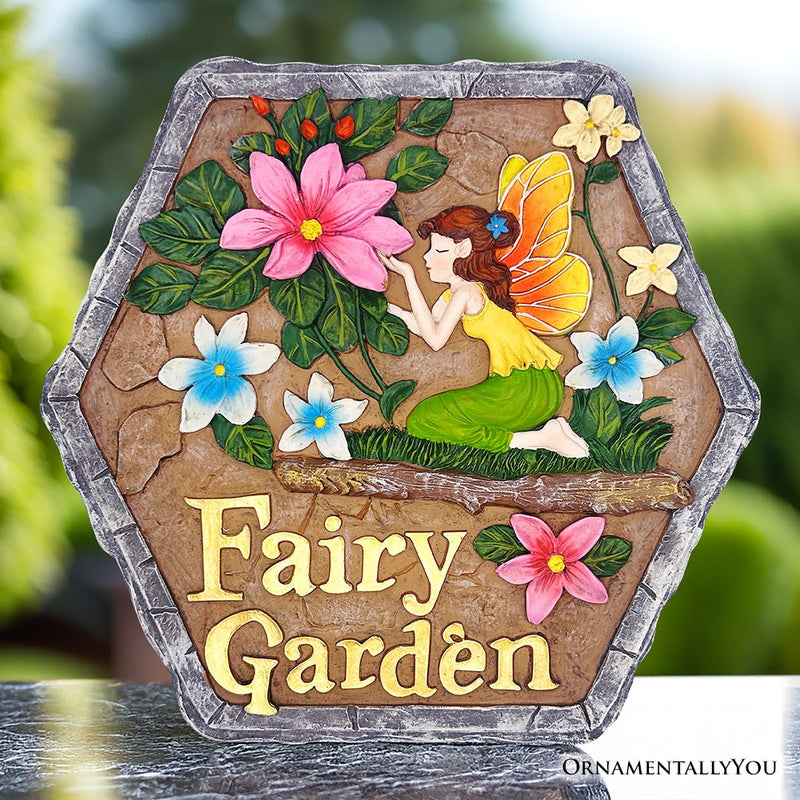 Fairy Kisses and Flowers Garden Stepping Stone, 9.5" Outdoor Decoration Statue
