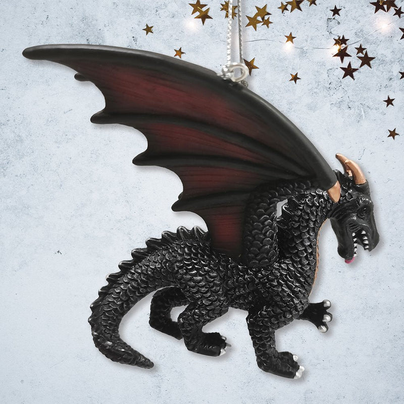 Fierce Mystical Black Dragon Ornament, Mythical Creature Gothic Fantasy