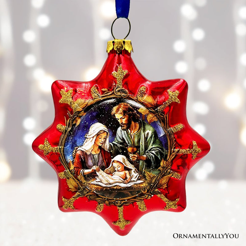 (Pre-Order) Graceful Nativity Star Glass Christmas Ornament, Unique Christian Religious Decor