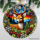 Majestic Winter Deer in Holly Branches Ornament, Enchanting Holiday Wonderland for Christmas Tree Decor