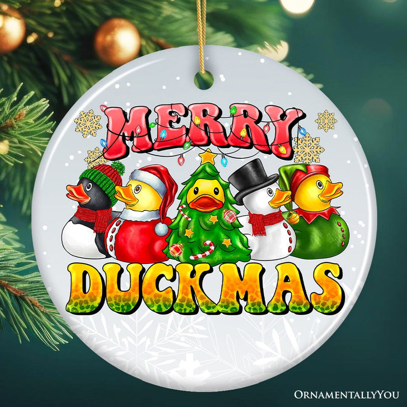 Merry Duckmas Christmas Ornament, Whimsical Rubber Duck Themed Holiday Decor