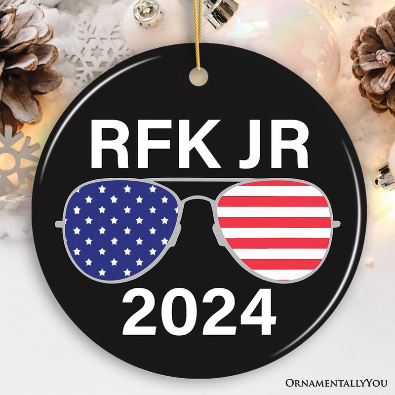 RFK JR 2024 with USA Flag Sunglasses in Black Ornament, Robert Kennedy