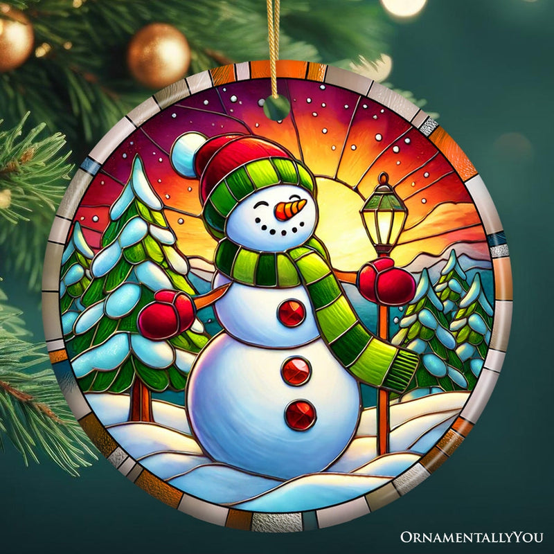 Radiant Sunset Glow Snowman Ornament, Frosty Guardian for Holiday Cheer Gift and Decor