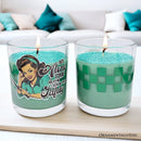 Sassy Retro Girl Dazzling Green Candle, Basil Scented Brunette Girl Funny Gift