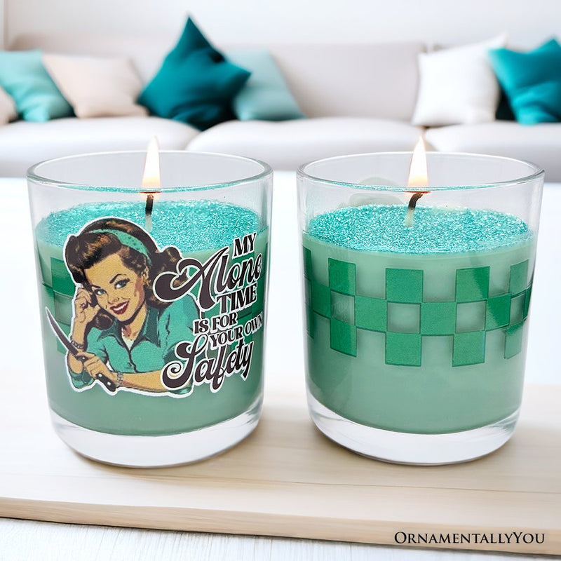 Sassy Retro Girl Dazzling Green Candle, Basil Scented Brunette Girl Funny Gift