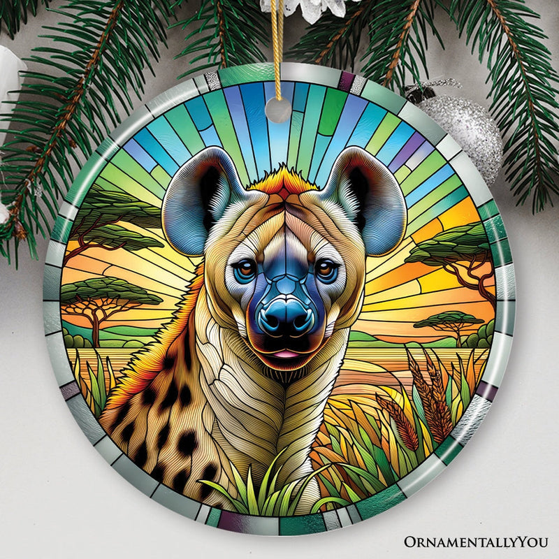 Savannah Scavenger Hyena Stained Glass Style Ceramic Ornament, Safari Animals Christmas Gift and Decor