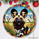 Savannah's Wild Dog Stained Glass Style Ceramic Ornament, Safari Animals Christmas Gift and Decor