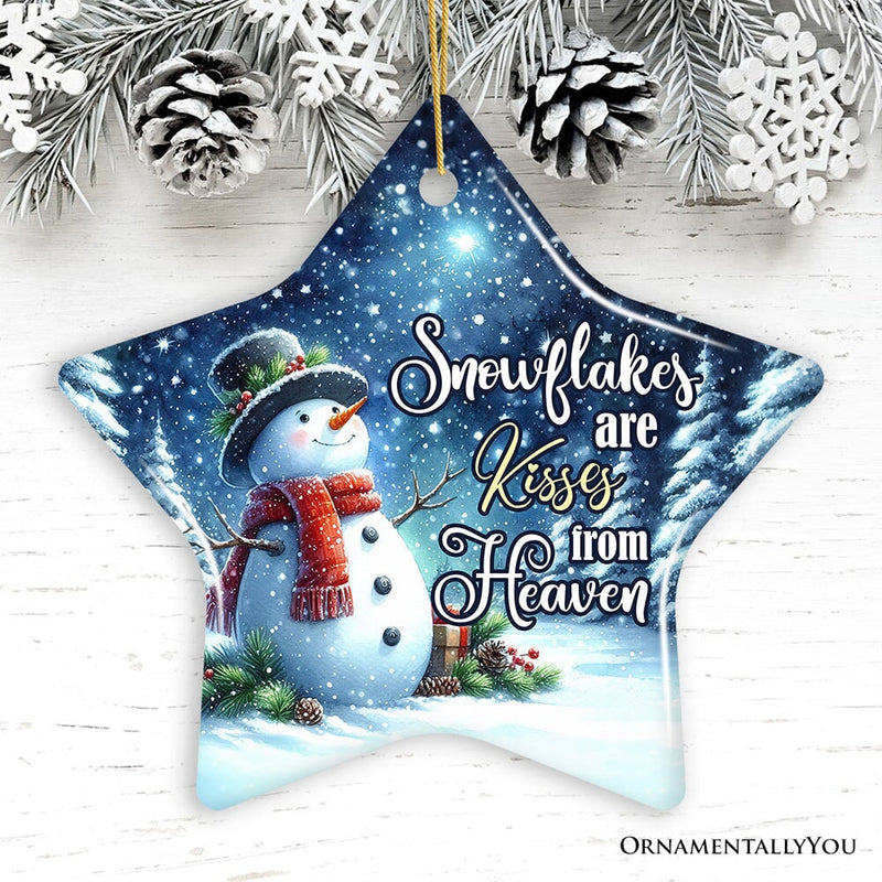 Snowflakes are Kisses from Heaven Ornament, Snowman in Serenity Christmas Memorial Gift