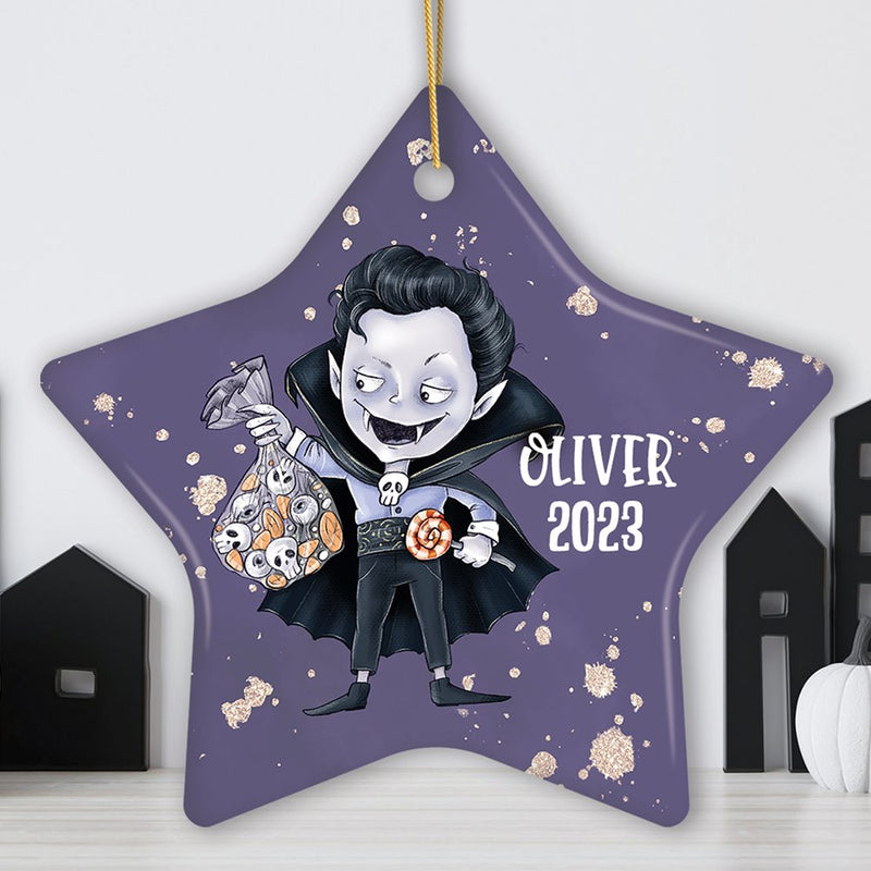 Spooky Vampire Boy Trick or Treat Custom Halloween Ornament