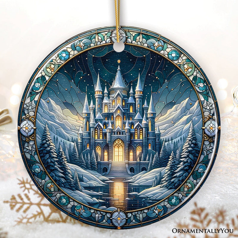 Stunning Castle Stained Glass Style Ceramic Ornament, Christmas Gift and Decor