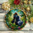 A Primate Safari Gorilla Stained Glass Style Ceramic Ornament, African Animals Christmas Gift and Decor