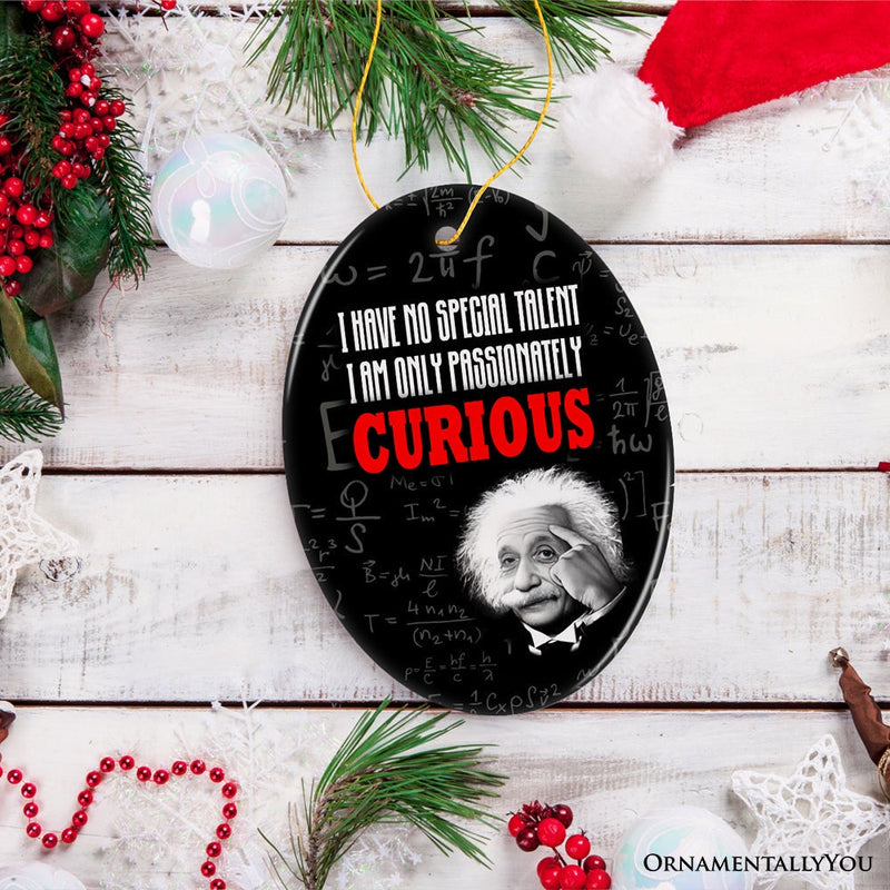 Albert Einstein Thought Provoking Quote Passionately Curious, Ceramic Ornament Gift and Decor