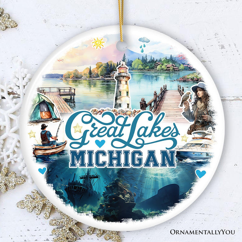 Artistic Great Lakes Michigan State Ornament, Ceramic Landscapes and Travel Souvenir and Gift