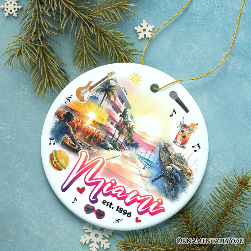 Artistic Miami Paradise Downtown Ornament, Unique and Cultural Florida Vacation Souvenir