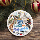 Artistic Souvenir of Columbia City Landmarks and Icons Ceramic Ornament, the Heart of South Carolina