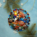 Charming Fawn in Snowy Sunset Ornament, Delightful Woodland Scene for Christmas Decor