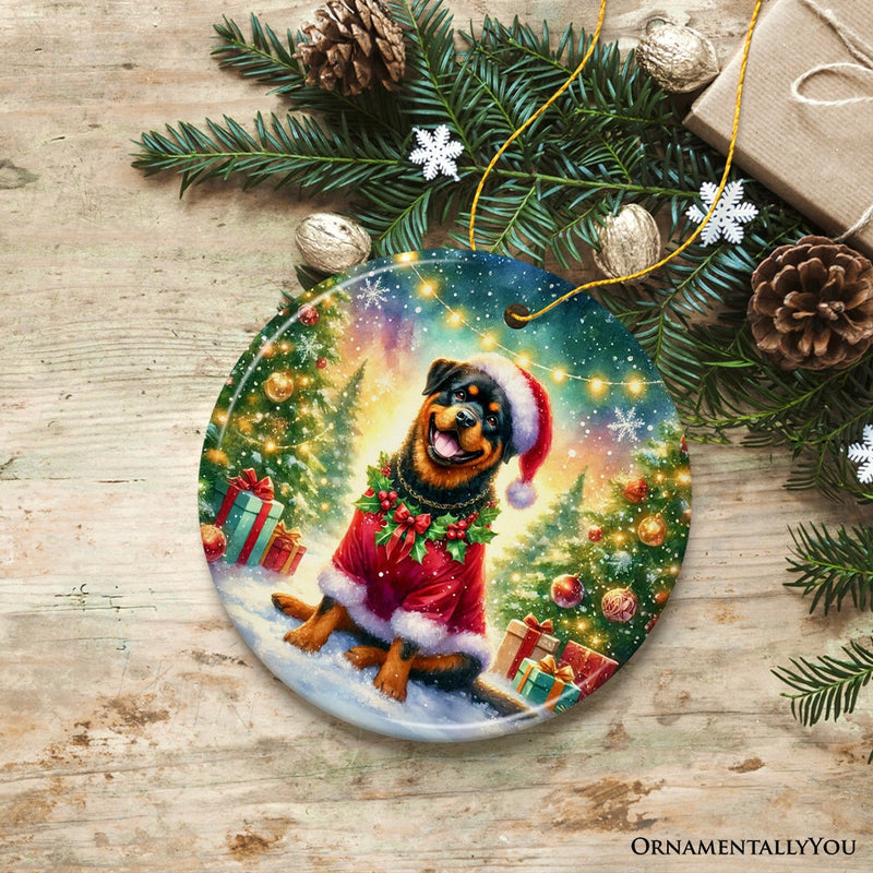 Charming Rottweiler in Festive Attire Ornament, Heartwarming Dog-Themed Christmas Gift Decor