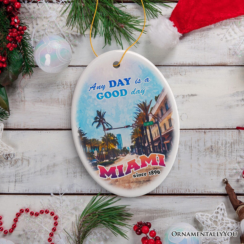 Classic Miami Living Stroll Through Paradise Ornament, Scenic Ocean Drive Artwork Souvenir