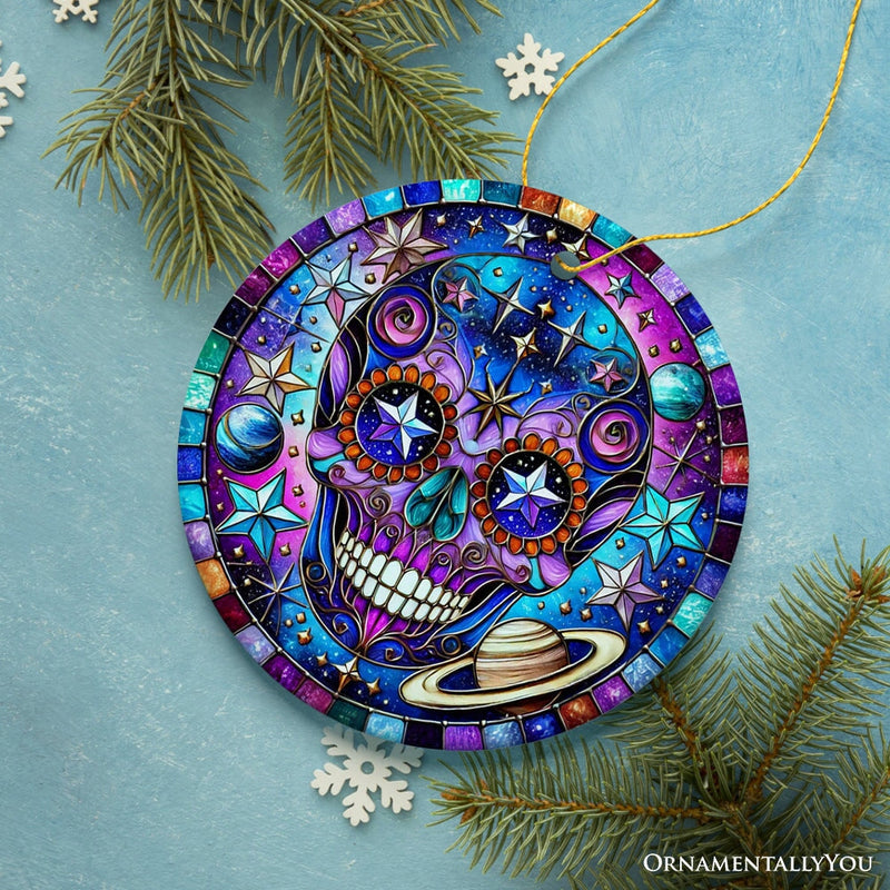 Cosmic Celestial Sugar Skull Ornament, Stellar Christmas Gift and Decor