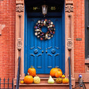 Creep and Glitter Spooky Wreath with Skeleton Skull Baubles, Black, Maroon and Gold Colors with Shiny Glitter