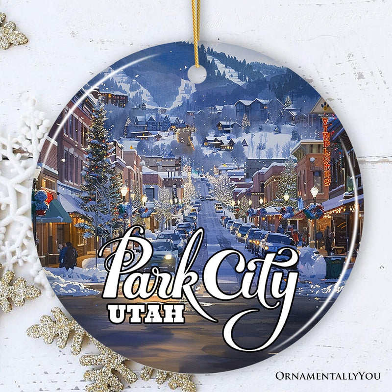 Culturally Artistic Park City Ceramic Ornament, Utah Picturesque Mountain Town Christmas Souvenir