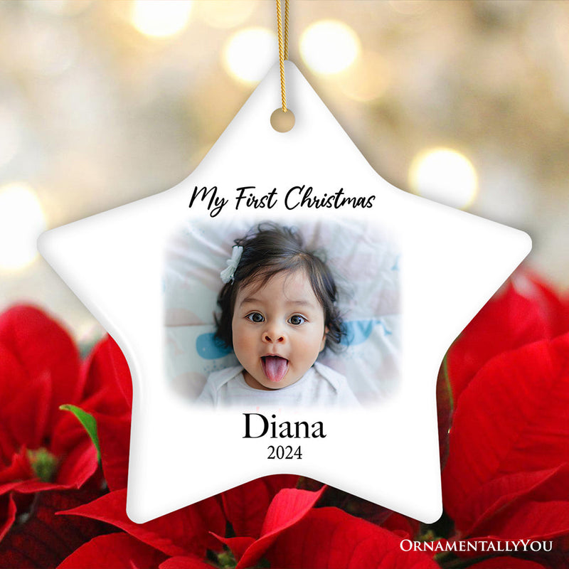 Custom Baby First Christmas Portrait Ornament, Personalized Uploaded Photo Gift