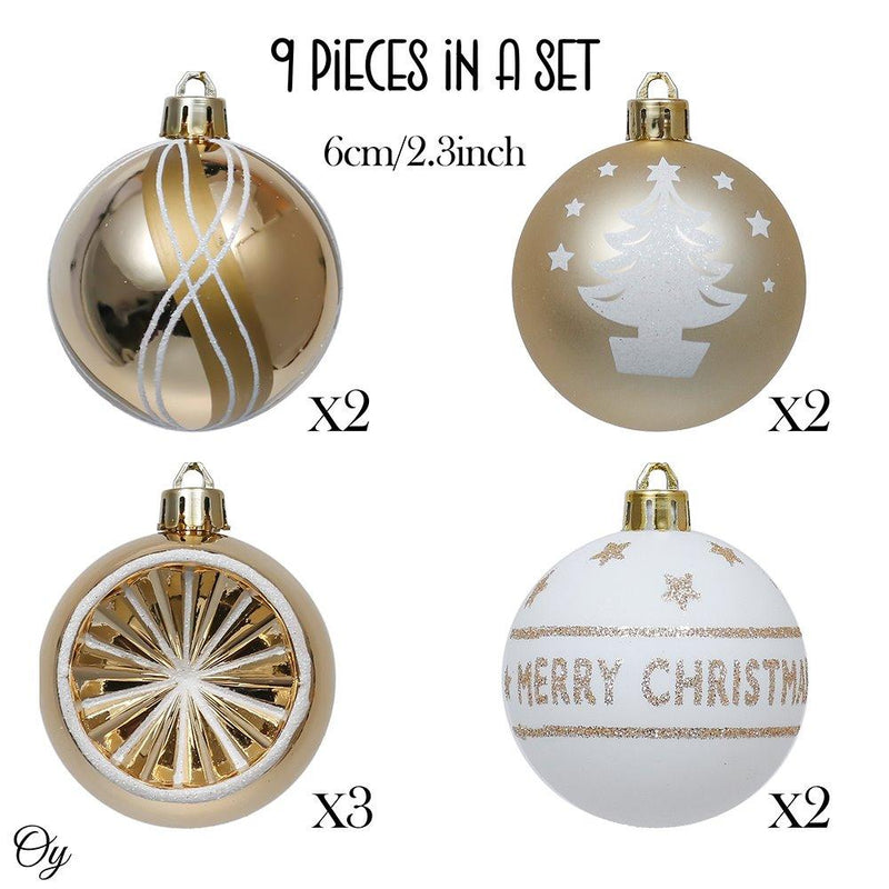 Elegant Gold and Glitter 9 Piece Christmas Ornament Set