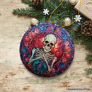 Ghastly Grins Haunted Halloween Skeleton Stained Glass Style Ceramic Ornament, Halloween Themed Christmas Gift
