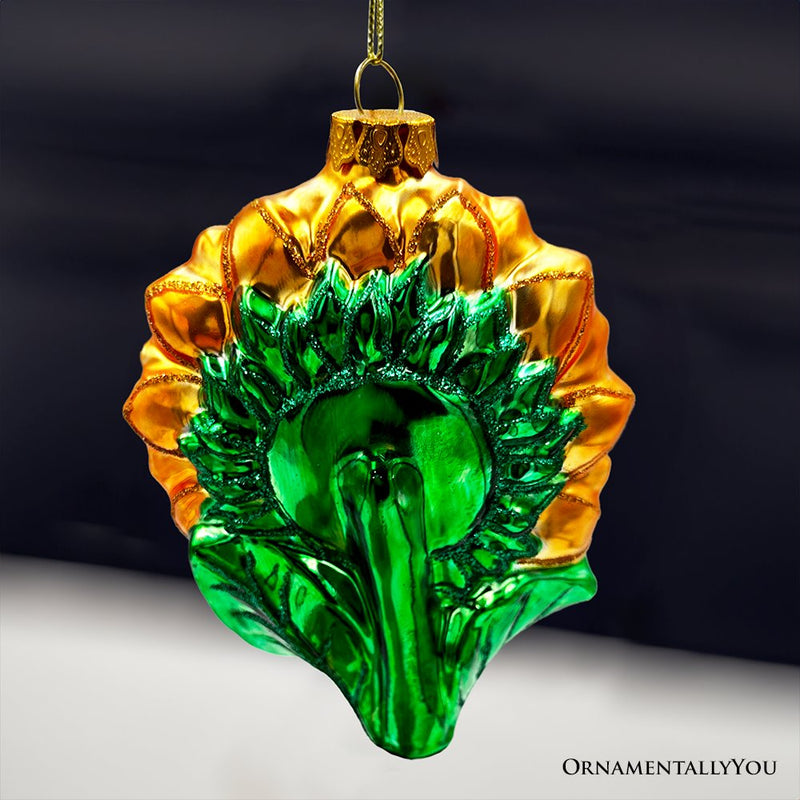 Glossy Charming Sunflower Glass Christmas Ornament, Flower Holiday Decor