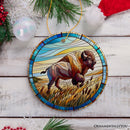 Great Plains Bison Stained Glass Themed Ceramic Ornament, Nature of the American Wild West