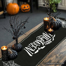 Haunted Horrors 72" Table Runner, Jacquard Halloween Home Black Tablecloth Decoration with Pumpkins and Spiderwebs