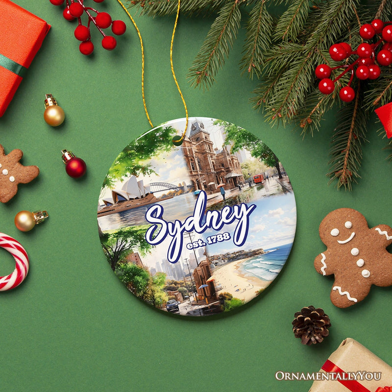 Illustrated Sydney Australia Ceramic Ornament, Travel Souvenir and Christmas Gift