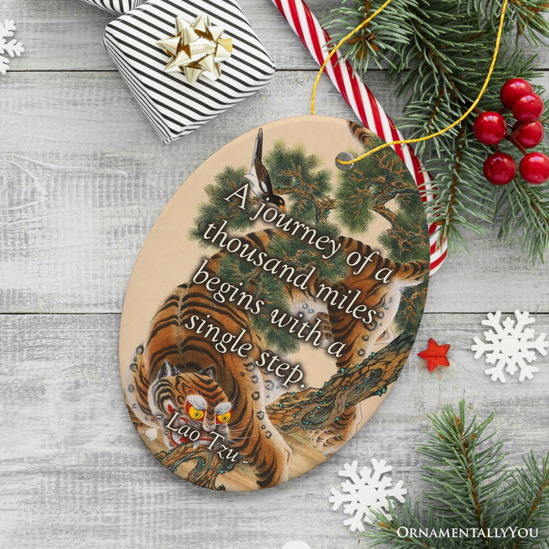 Lao Tzu Inspirational Journey Quote Ceramic Ornament, Enlightening Gift And Decor