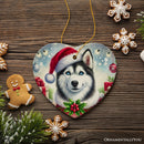 Merry Holly Berry Siberian Husky Ornament, Whimsical Christmas Tree Decor