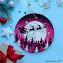 Moonlit Santa Silhouette Pink Themed Ornament, Enchanted Night Sky for Holiday Decor