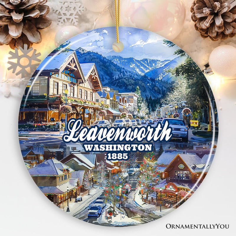 Picturesque Leavenworth Town in the Cascade Mountains Ornament, Washington State Souvenir and Christmas Decoration