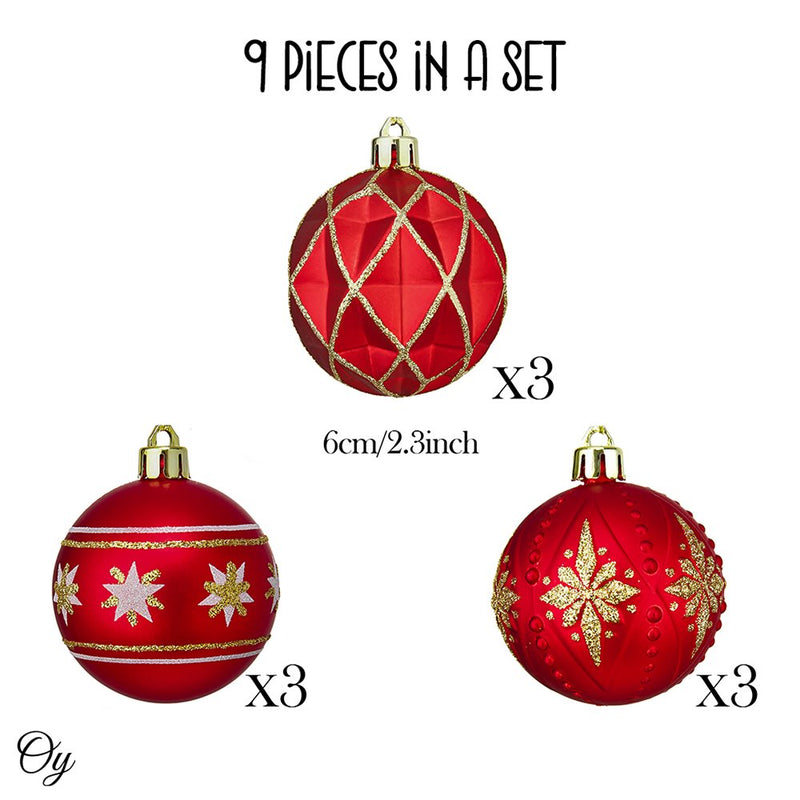 Red and Gold Unique Shatterproof Ornament Bauble Set