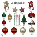 Rustic Christmas Adventure Ornament Bauble 60 Piece Set, Camping Truck, Acorns, Woods Theme