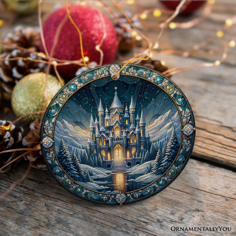 Stunning Castle Stained Glass Style Ceramic Ornament, Christmas Gift and Decor