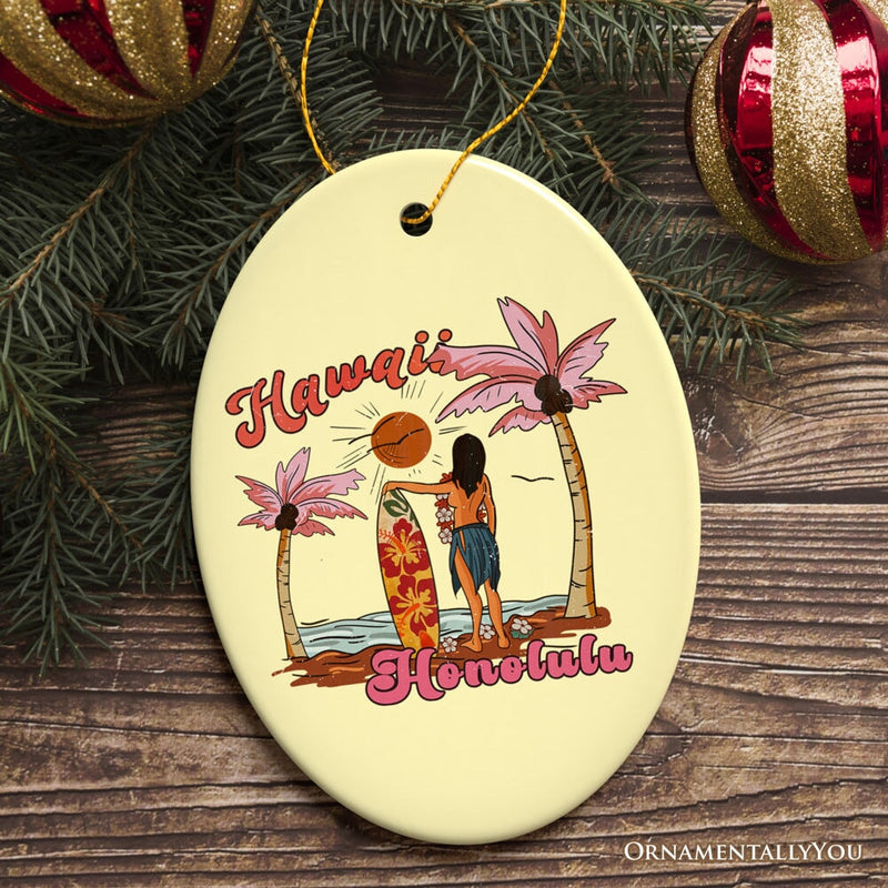 Unique Hawaii Cartoon Art Christmas Ornament, Holiday Gift for Surfers