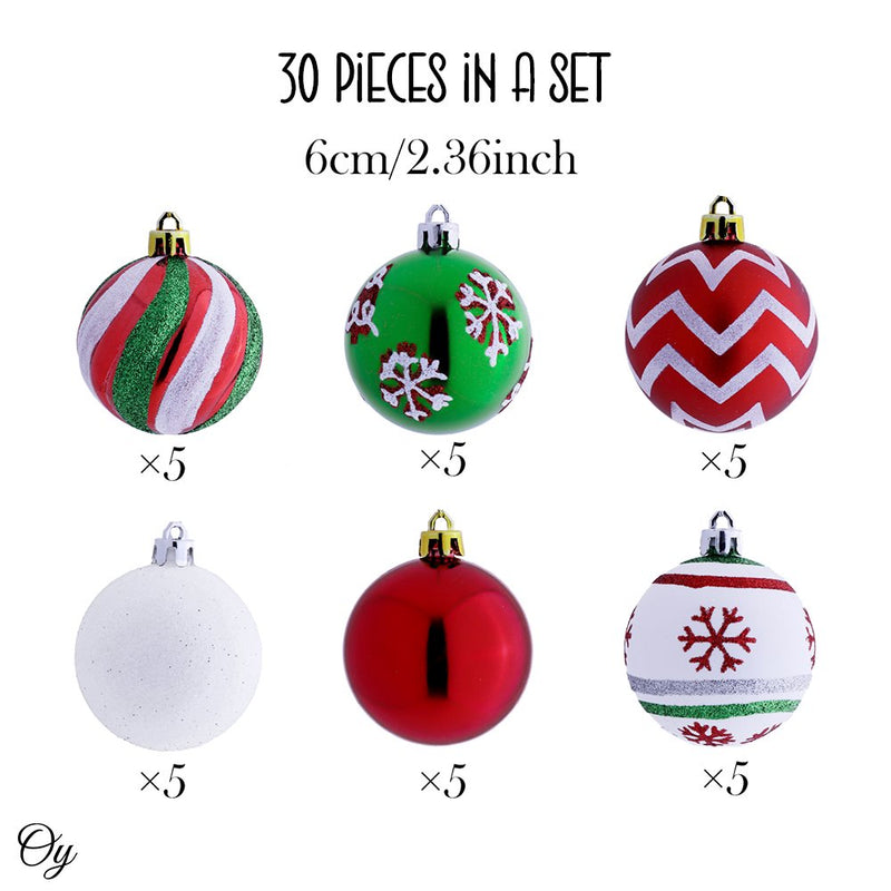 Unique and Sparkling Christmas Bauble Set of 30, Holiday Tree Set