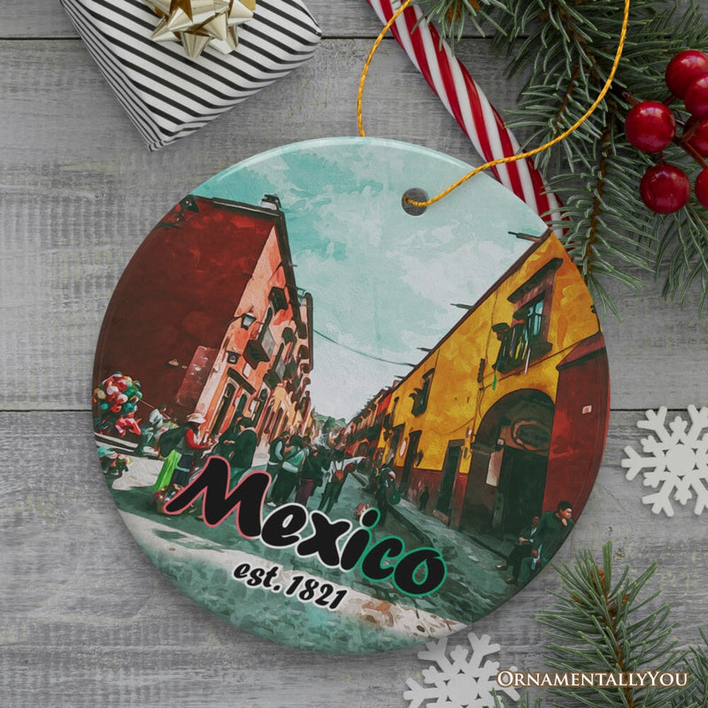 Urban Mexico Scenic Traveler Ornament, Mexican Mercado and Street Christmas Gift