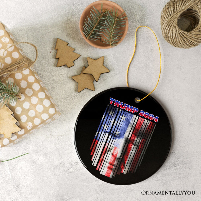 American Flag Trump 2024 Ornament, Election Support Christmas Gift